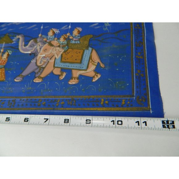 Blue Silk Elephant Folk Art Asian Silkscreen Print 12" X 9" - Picture 6 of 12